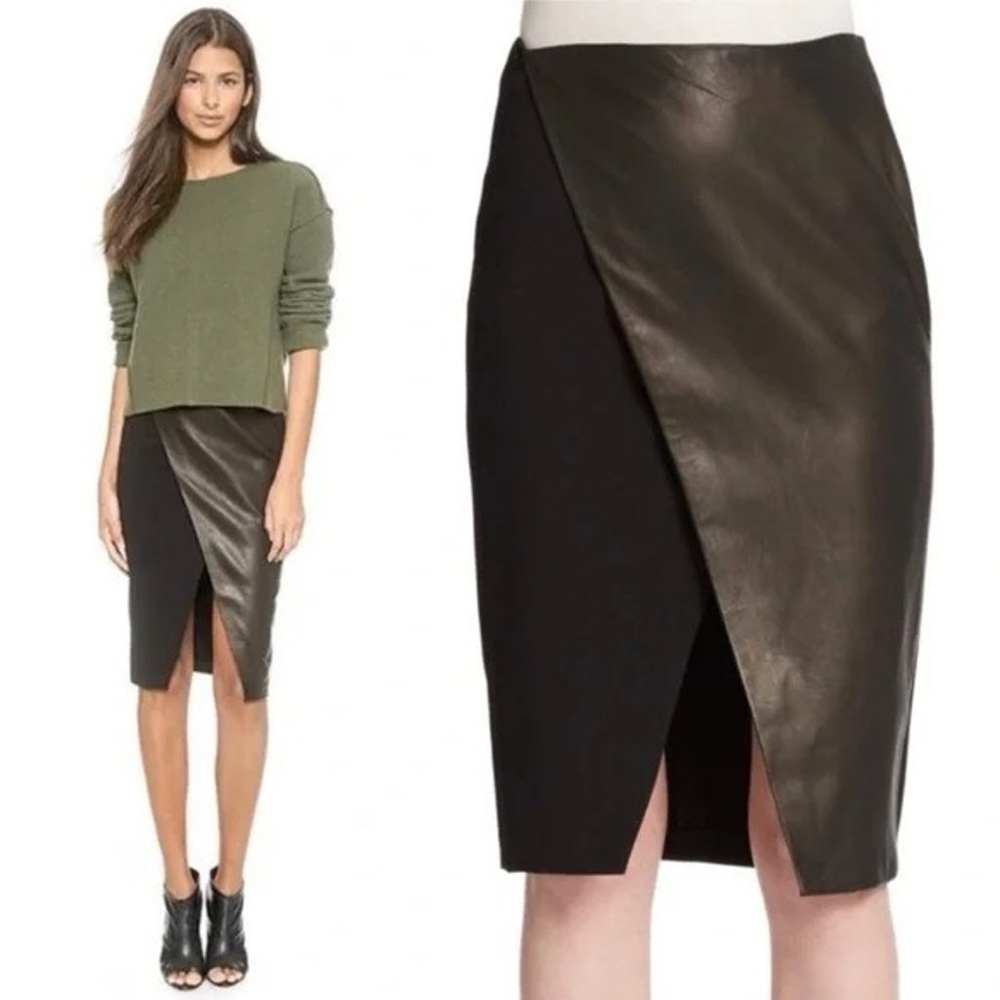 NEW Alice + Olivia 4 Venty Leather Crossover Pencil Skirt Lamb Leather Designer